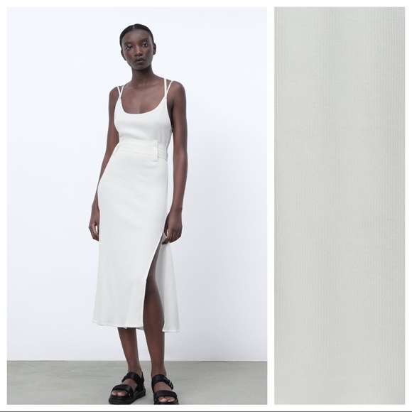 Nwt Zara Oyster White Ribbed Midi Dress 